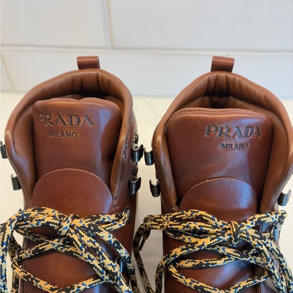 NWOT PRADA Leather Laced Booties Brown Women’s Size 36.5 - Picture 12 of 15